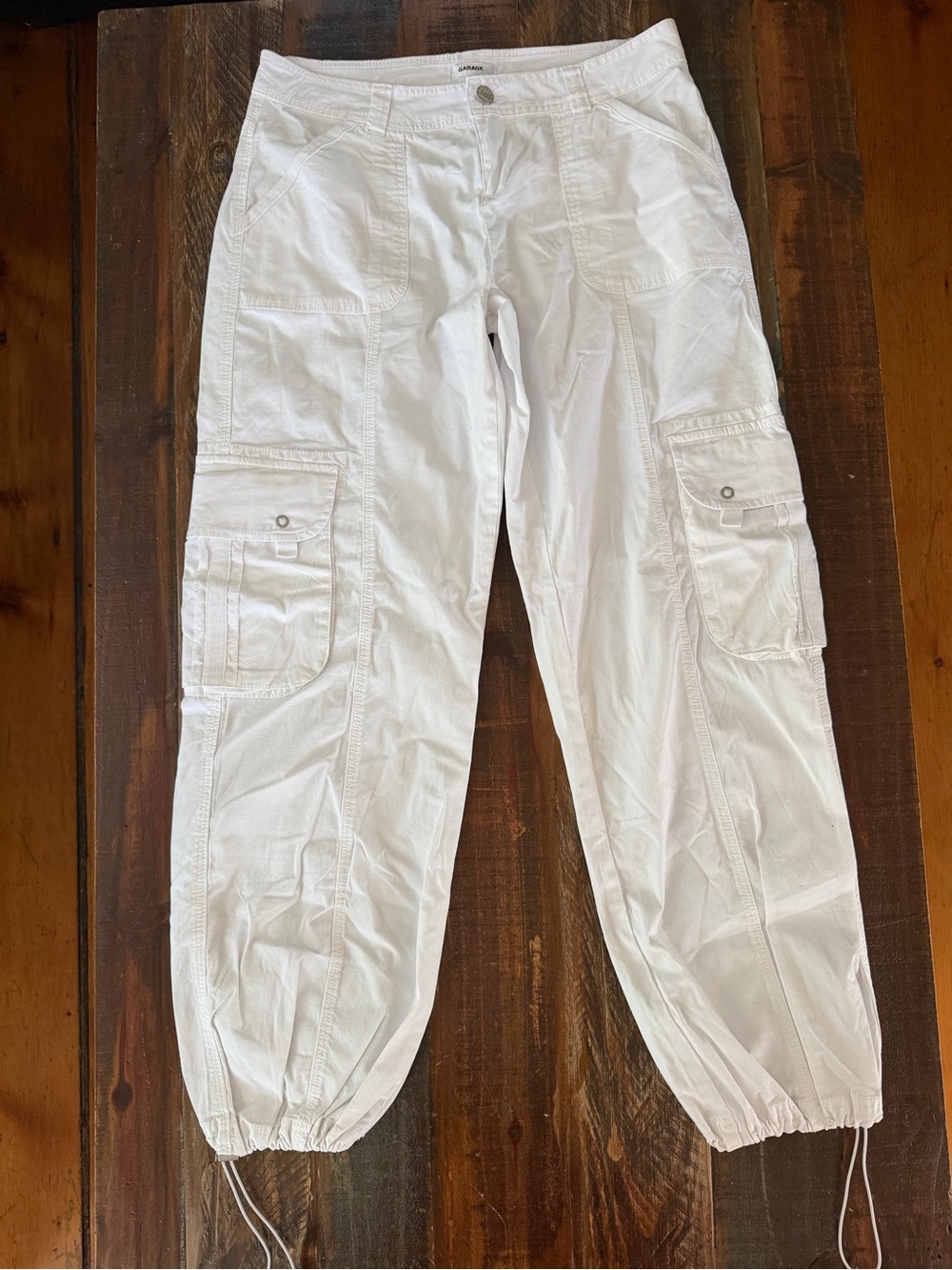 Garage Women’s Junior 9 White Baggy Cargo Bungee Hem Parachute Pants | SKU 0618